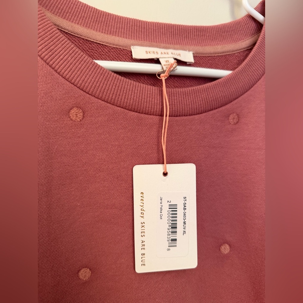 NWT Skies Are Blue Jana Embroidered Polka Dot Sweatshirt, Pink, XL - Picture 6 of 9